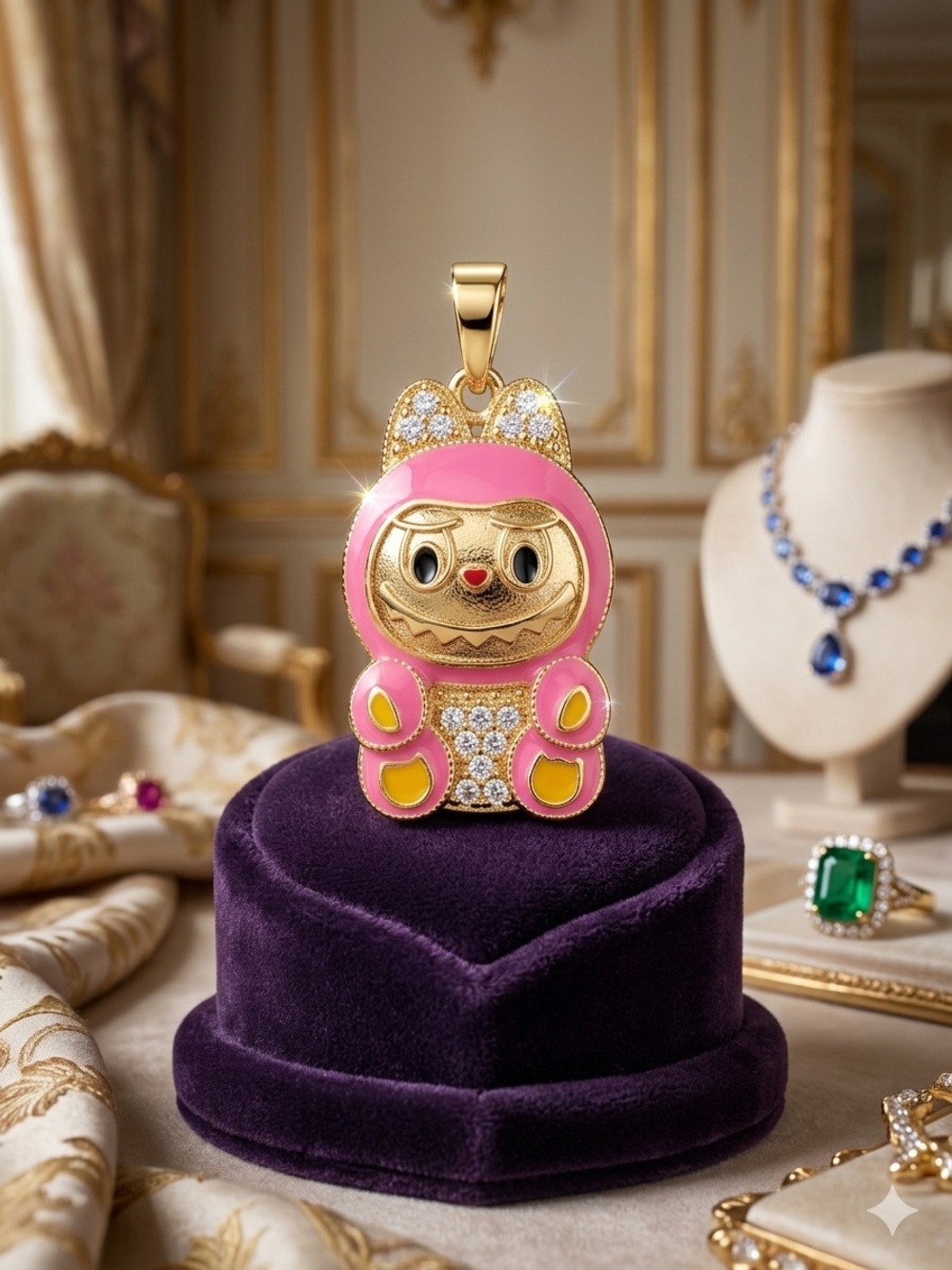 14k Gold - Filled Pink Enamel Lububu Pendant